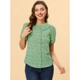 thumbnail image 2 of INSPIRE CHIC Women's Floral Puff Sleeves Pleated Collar Button Down Shirt, 2 of 5