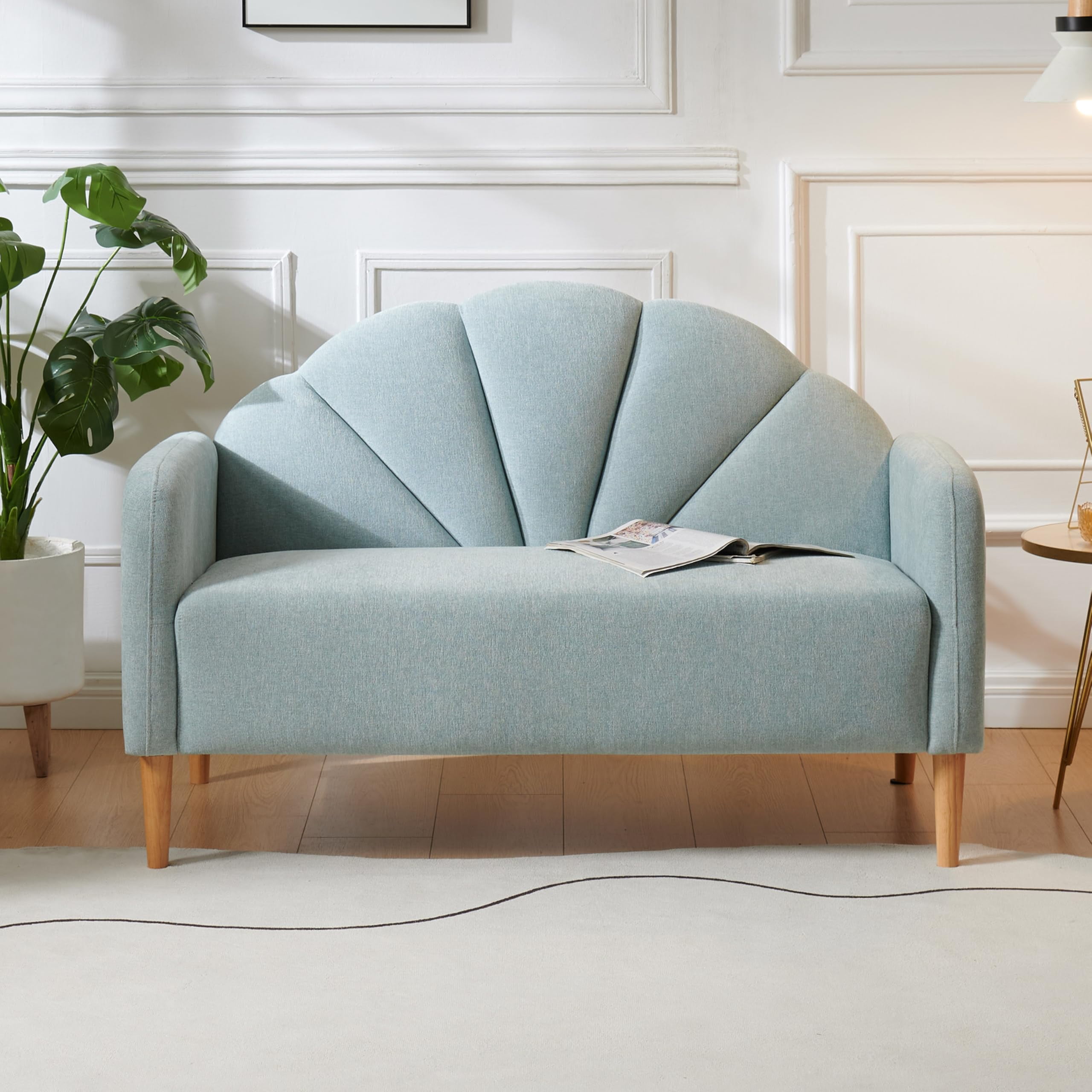 33.07" H Modern 2 Seater Loveseat,Linen Fabric with Curved Back & Wood Legs,for Living Room,Bedroom & Small Spaces,Easy Assembly,Mineral Green