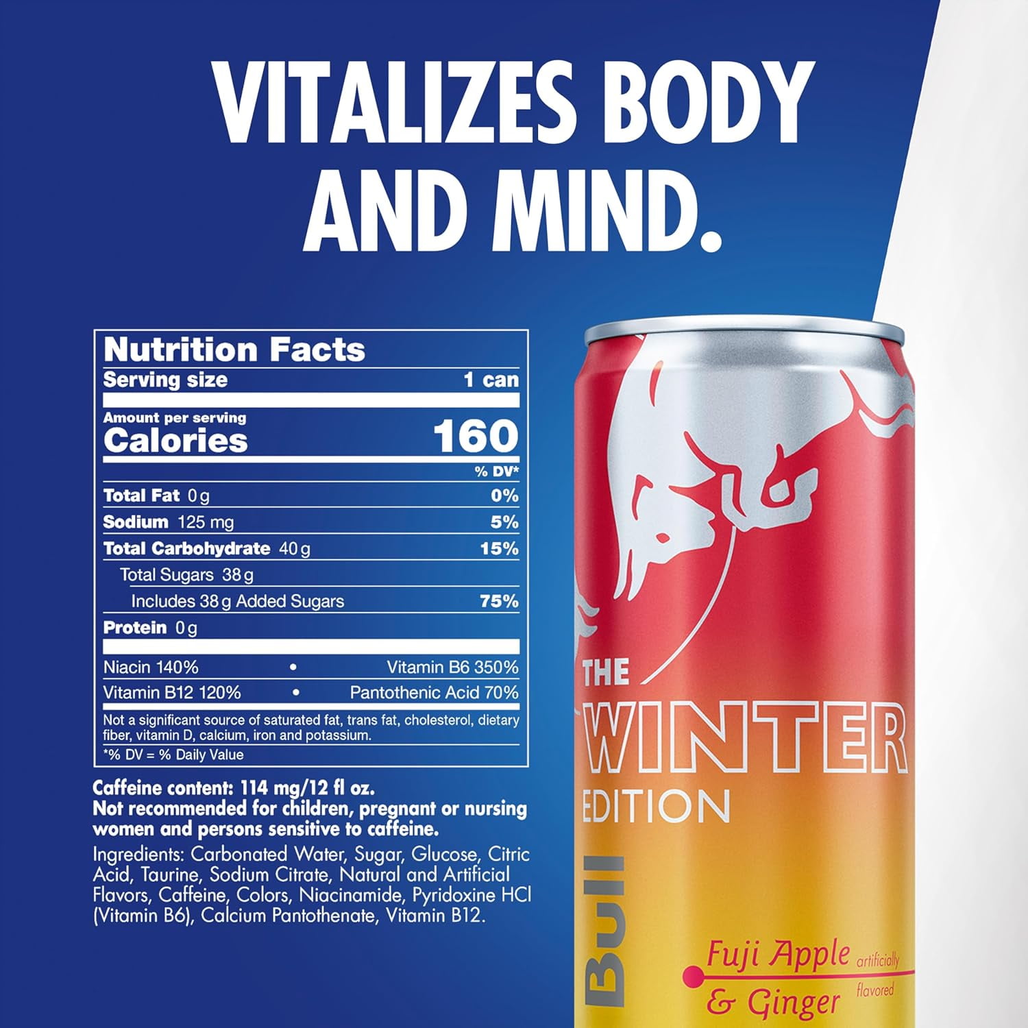 Red Bull Winter Edition Energy Drink, Fuji Apple & Ginger, 12 fl. oz. Can, 114mg Caffeine,  Pack of 6