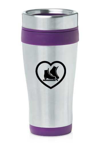 Purple 16oz Insulated Stainless Steel Travel Mug Heart Ice Skates,MIP by