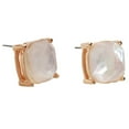 thumbnail image 5 of Faceted Simulated Pearl Square Stud Earrings Cushion Cut Statement Post Ear Studs by Humble Chic NY, Simulated Mother-of-Pearl, White, Cream, Gold-Tone, 5 of 6