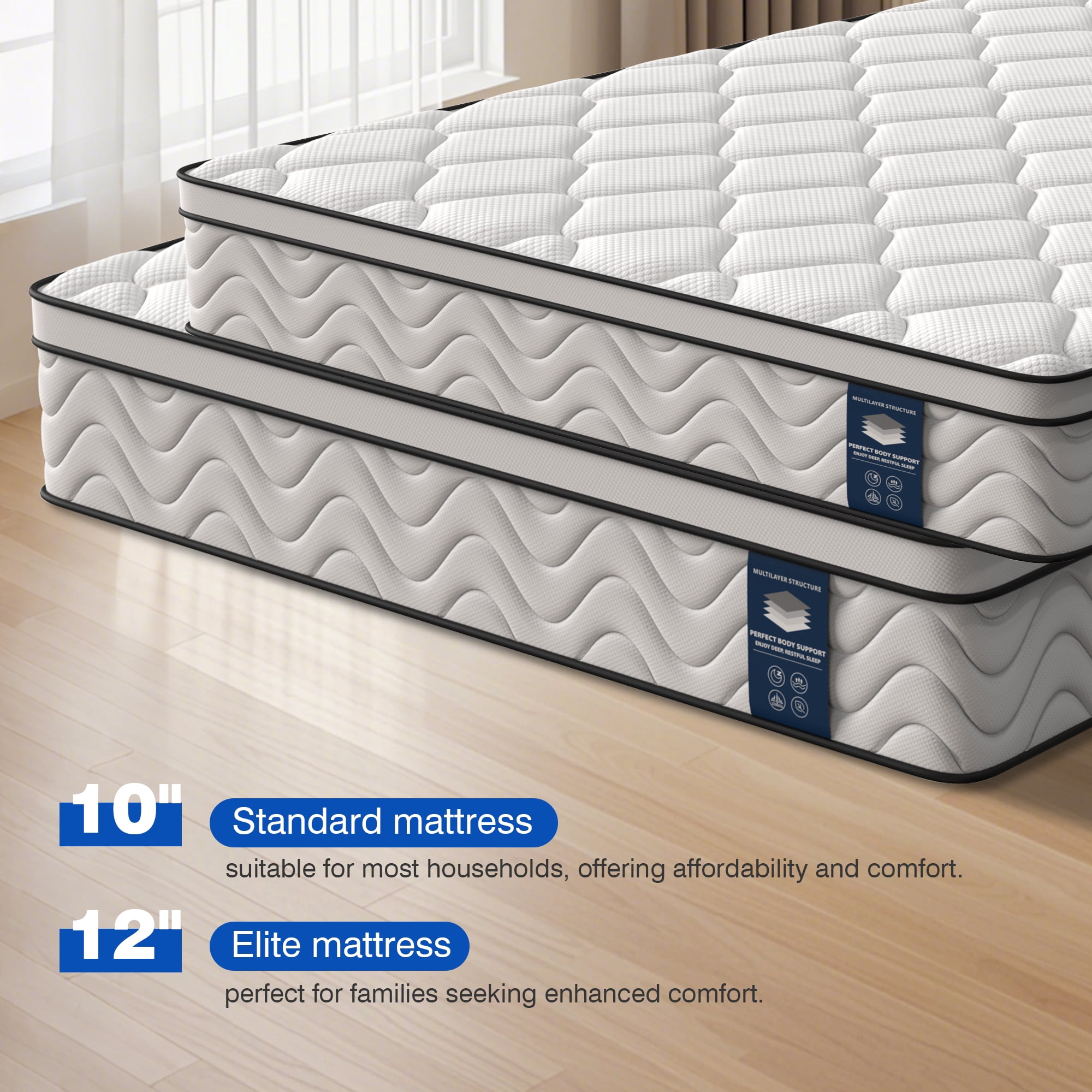 10" King Mattress, Gel Memory Foam and Pocket Spring Hybrid Mattress in a Box, Medium Firm, Pressure Relief, Adult