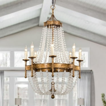 8-Light Mid-Century Distressed Gold Candle Empire Pendant Chandelier