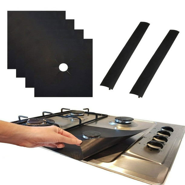 unbranded 4Ud Protector De Gas Hob Negro Universal Con 4 Láminas Y 2 Para Cocina Resistente Y Reutilizable
