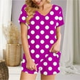 thumbnail image 2 of Fashion 2 Piece Sets for Women Summer Plus Size Polka Casual Home Two-piece V-neck Top With Pocket Shorts Set, 2 of 6