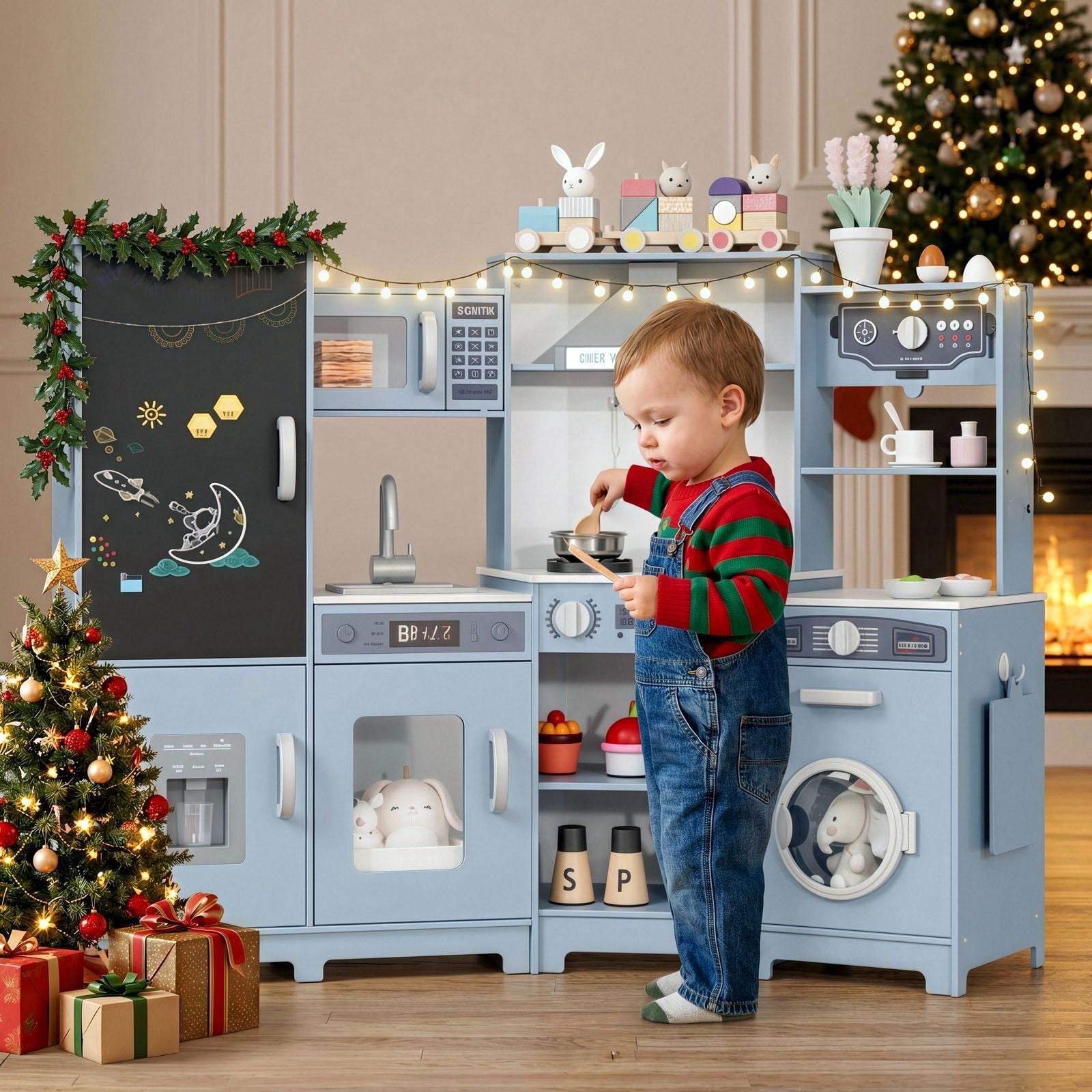 TLSUNNY Kids Corner Play Kitchen Set, w/ Realistic Light and Sound