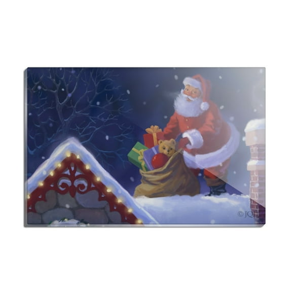 Christmas Holiday Rooftop Santa Rectangle Acrylic Fridge Refrigerator Magnet