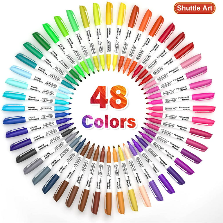 Shuttle Art shuttle art 48 colors permanent markers, fine point, assorted  colors, works on plastic,wood,stone,metal and glass for doodlin