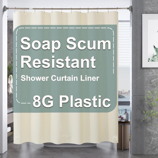 AmazerBath Cortina de ducha de plástico de 84 pulgadas de largo, 72 x 84, cortina de ducha extra larga con peso transparente, cortinas de baño altas de PEVA resistentes con 3 piedras grandes transpare