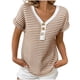 thumbnail image 1 of Camisas de Manga Corta de las Mujeres de Verano Empalmado de Punto con Cuello en V Botón Superior, Poliéster Ligero para el Uso Diario Casual, 1 of 1