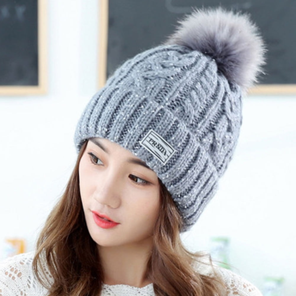 Women Hat Winter Thick Warm Hat Riding Knit Wool Hat gray One size ...