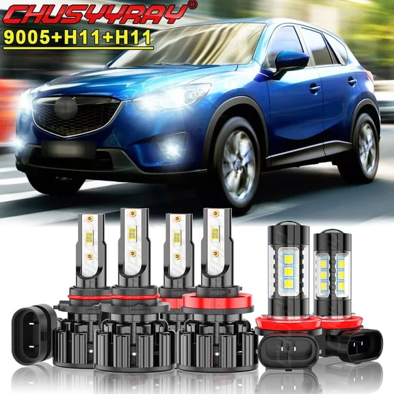 CHUSYYRAY LED Headlight High Low Beam Fog Light Bulbs Kit for Mazda CX-5 2013-2016 6000K White 6x