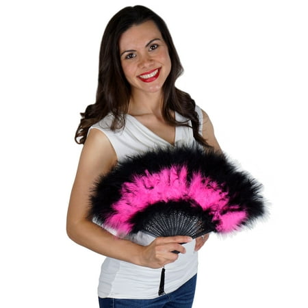 Zucker Marabou Feather Fan Multi Color - 11 x 20  - Pink Orient - Black