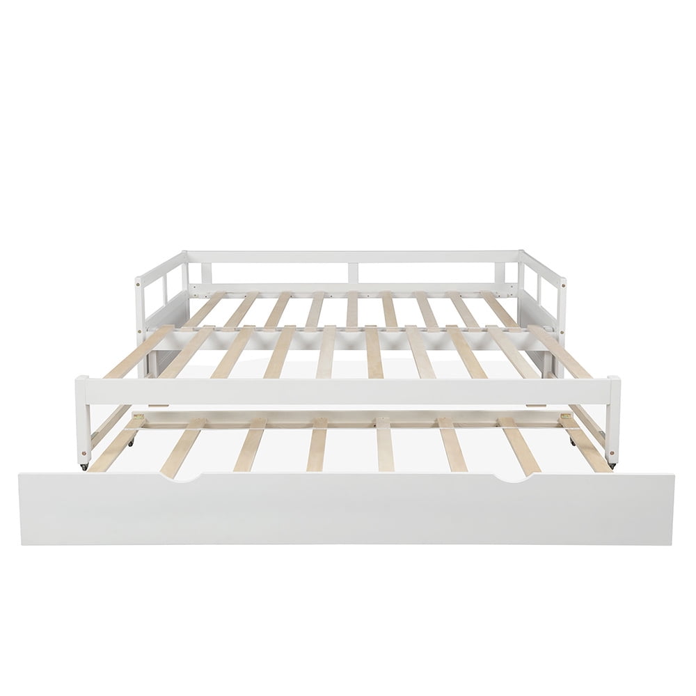 Kepooman Pine Wood with Trundle Daybed, Twin, White Kepooman Pine Wood with Trundle Daybed, Twin, White