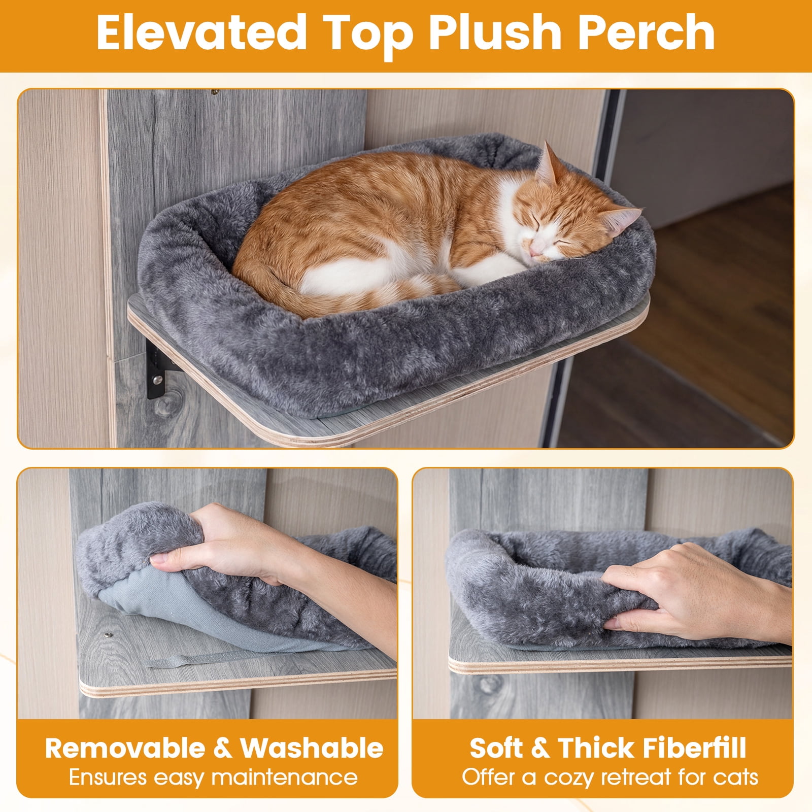 Gymax Door Hanging Cat Climber w/Plush Bed Scratching Post Carpeted Jumping Platforms Grey