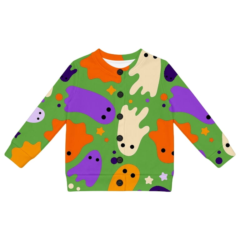 Tiijoy Halloween Girls Cardigan Ghost Print Cute Button Down Sweater ...
