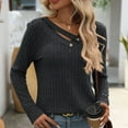 thumbnail image 5 of Kaemgyyd Women's Sweaters Casual Long Sleeve Shirts Stylish V Neck Pullover Oversized Solid Color Knit Tops with Button, 5 of 6