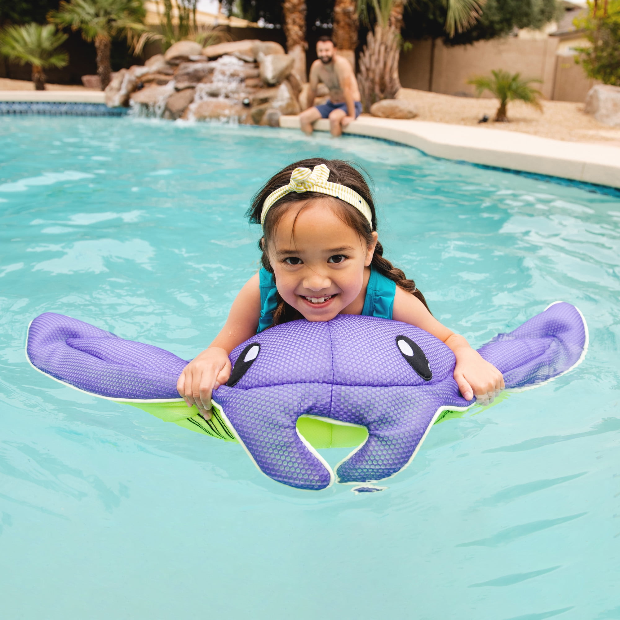 Big Joe Pool Petz Large Manta Ray Animal Pool Toy Float, Manta Ray Shape Mesh, Quick Draining Fabric, 3.5 feet