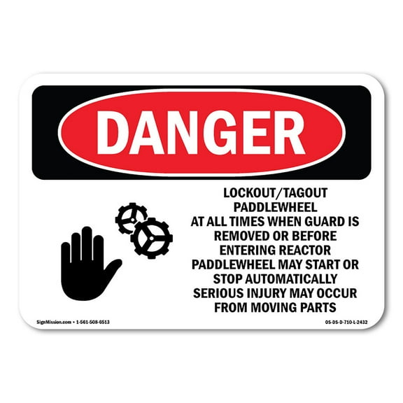 SignMission OS-DS-D-35-L-2432 OSHA Danger Sign - Lockout Tagout Paddlewheel At All Times