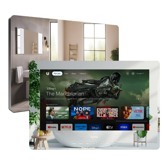 SYLVOX Bathroom TV, 32" Smart Mirror TV, Newest Google TV Support WiFi Bluetooth Google Assistant, 1080P HD TV, IP65 Waterproof TV for Bathroom Shower & SPA(Wall Mount)