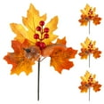thumbnail image 1 of Feuille d'Érable 4 Pcs Feuilles d'Érable d'Automne Boutures de Feuilles d'Érable Artificielles Décoration de Brindilles de Feuille d'Érable avec Mini Citrouille Cône de Baies Rouges pour Halloween Action de Grâce Récolte Noël Fête Porte Foyer, 1 of 1