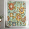 thumbnail image 5 of Teal Green Boho Floral Small Stall Shower Curtain, Waterproof Shower Curtains for Bathroom, Vintage Abstract Art Ethnic Flowers Washable Fabric Bath Curtain for Bathtub with Hooks 36x78 Inches, 5 of 9