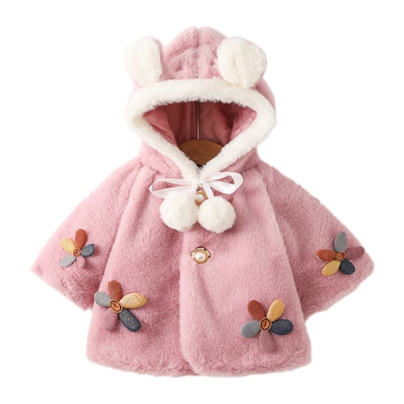 Kids Girls Sherpa Coat Toddler Cute Valentines Fleece Hooded Button Up Winter Warm Top Outerwear Jacket 18-24 Months