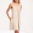thumbnail image 5 of JIAYUE Women's Dress Solid Color Sleeveless O-Neck Casual Relaxed Fit Beach Mini With Pockets Front Pleats Vacation Everyday Wear Basic Sundress Classic Female Dresses, 5 of 8