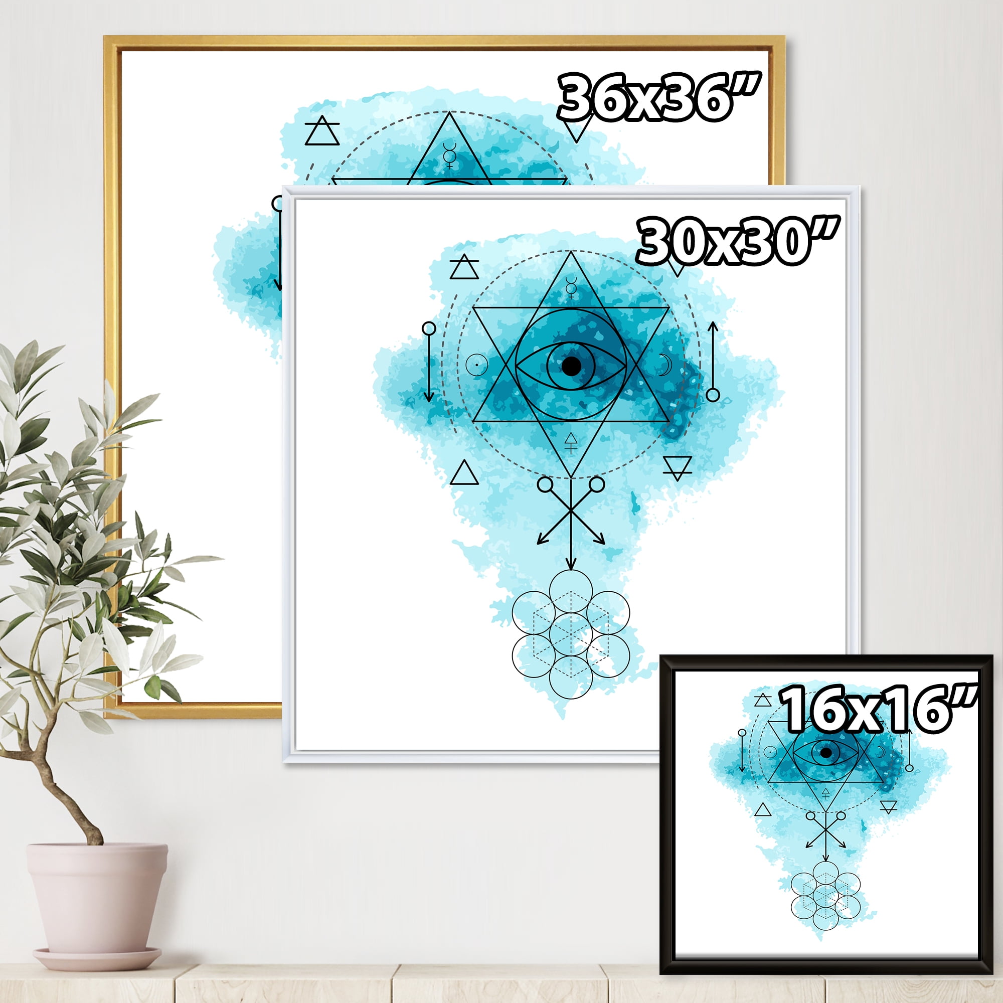 Designart 'Sacred Geometry and Symbol of Alchemy II' Bohemian & Eclectic Framed Canvas Wall Art Print