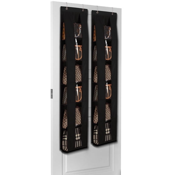 Lirex 2-Pack Over-the-Door 6-Tier Foldable Handbag Organizer with Oxford Fabric, Black Closet Rack