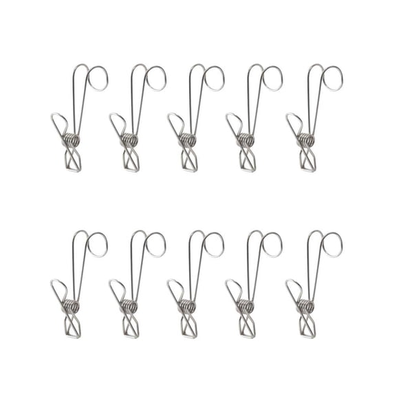 10 Clips Pack Stainlesss Steel Clothespins with Hooks for Holding Clothes Photos Snack Bag and Sundries in Bathroom Kitchen Office(2.56inx3.74in)