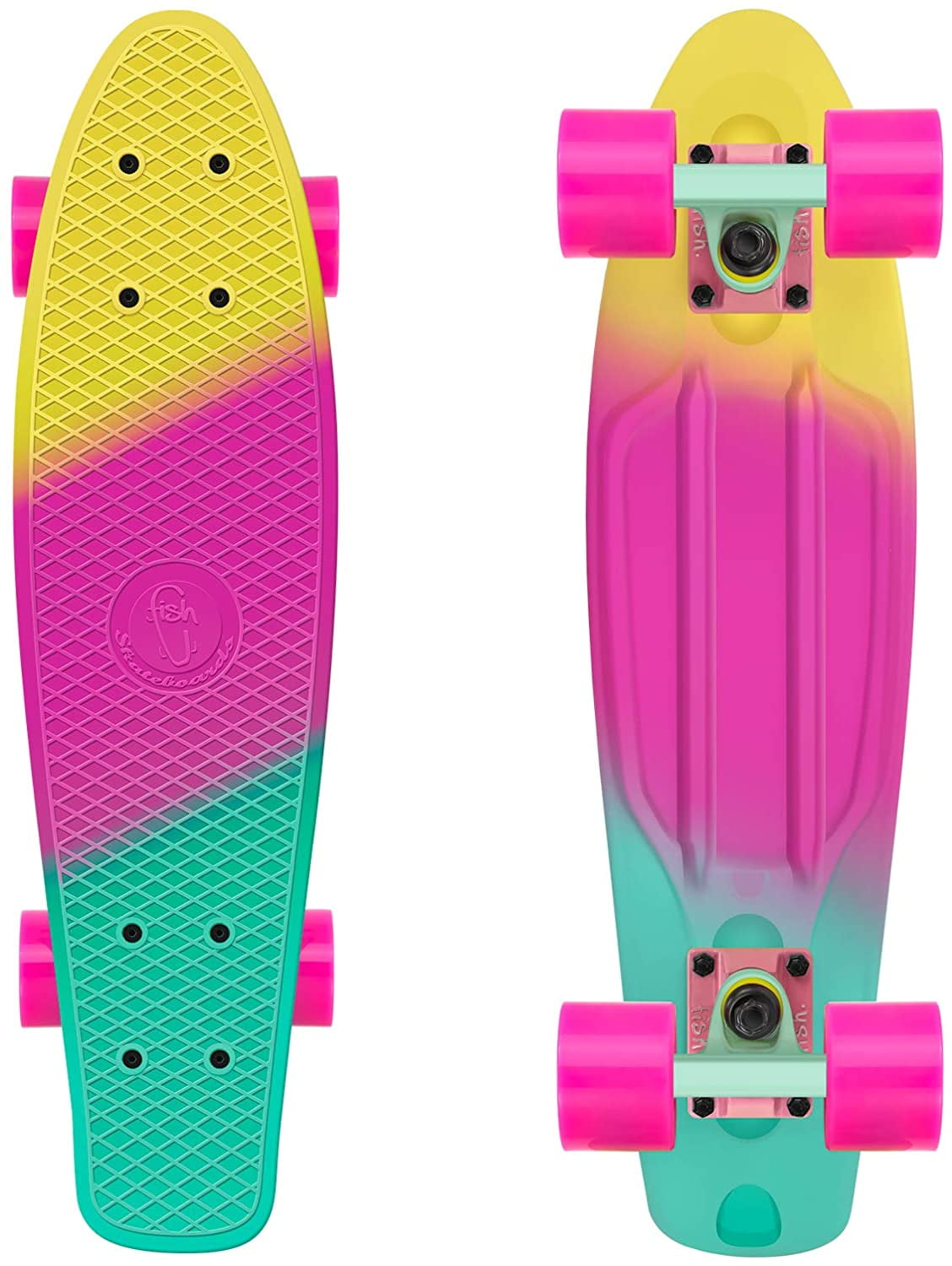 Skateboard Mini Cruiser Board Pastel Longboard Fish Flashing Wheel 22 inch Sport 