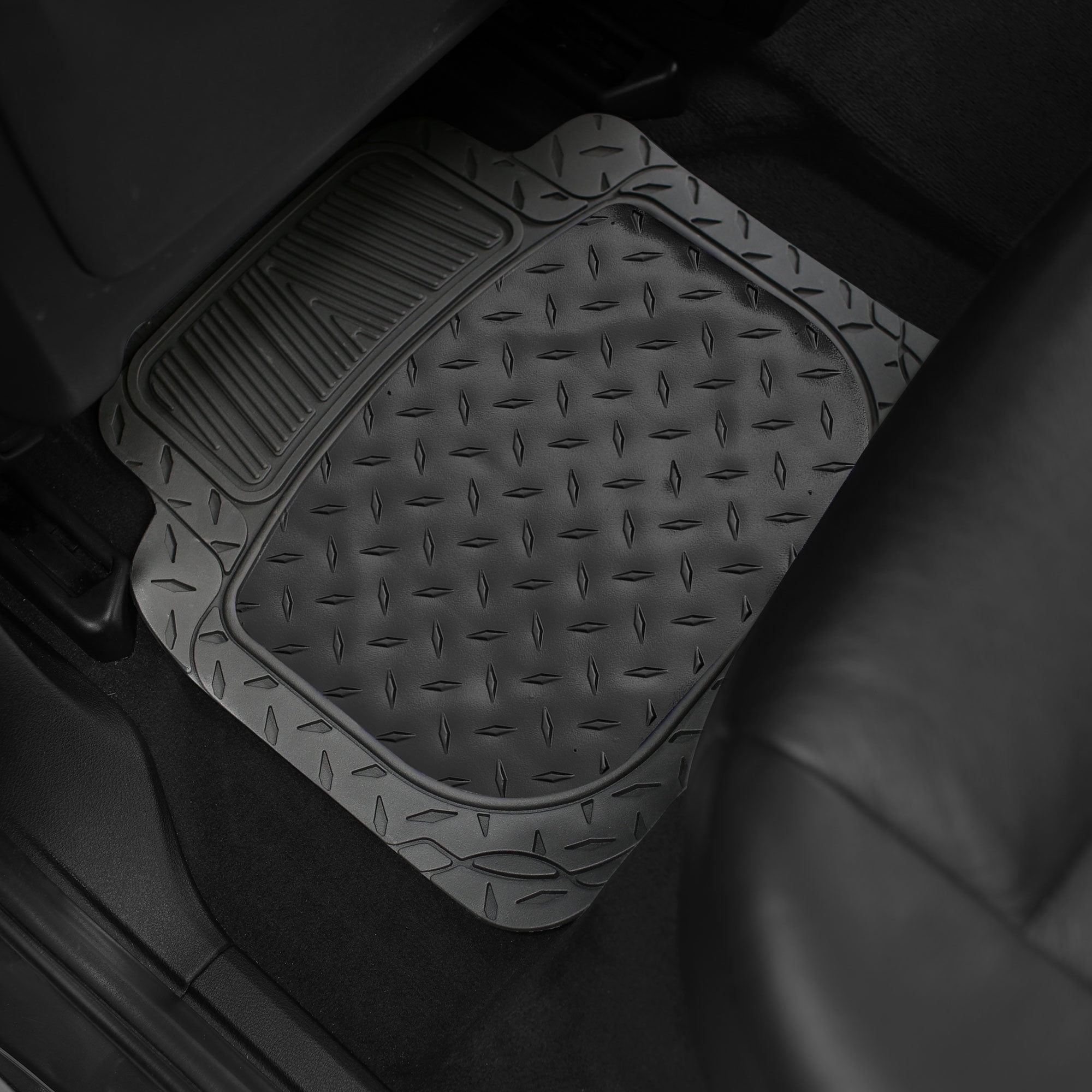 FH Group Climaproof Rubber Car Floor Mat, Universal 4pc Black Floor Mats with Air Freshener