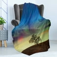 thumbnail image 4 of Tree Soft Flannel Fleece Throw Blanket, Only Tree in Field Under Colorful Surreal Dramatic Sky Springtime Art, Cozy Plush for Indoor and Outdoor Use, 70" x 90", Blue Lime Brown, by Ambesonne, 4 of 5