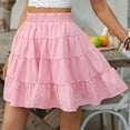 thumbnail image 5 of Short Skirts for Women Cute On Under $10 Solid Ruffle High Elastic Waist Mini Casual Skirts, 5 of 7