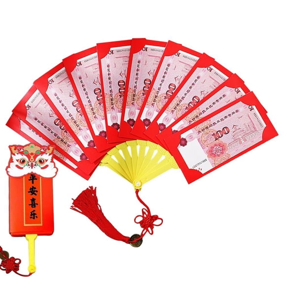 Pekkaxy Fan-Folding Red Envelope 10.6x4.3 Inch Paper Dragon Design, Unique Dual-Use Gift Money Holder and Decorative Fan, for Lunar New Year Celebrations