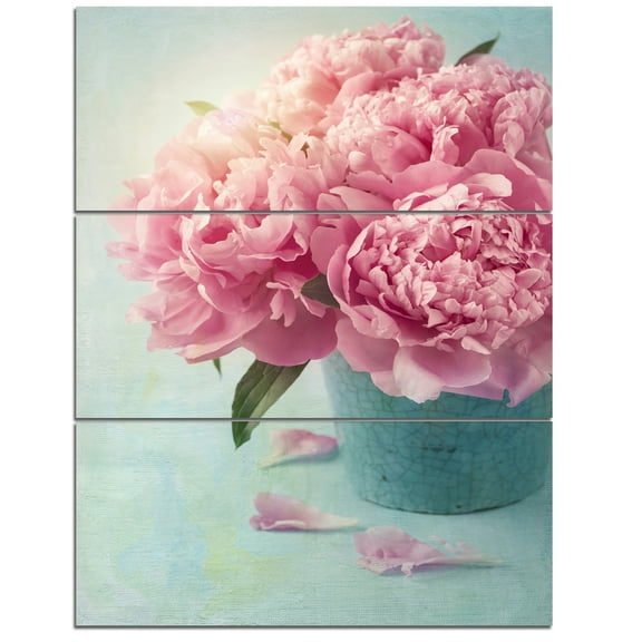 Designart 'Pink Peony Flowers in Vase ' Large Floral Wall Art Canvas