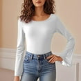 thumbnail image 2 of Women's Sexy Boat Neck Lace Sleeve Sheer Tight Fitting Blouse Top, 2 of 2