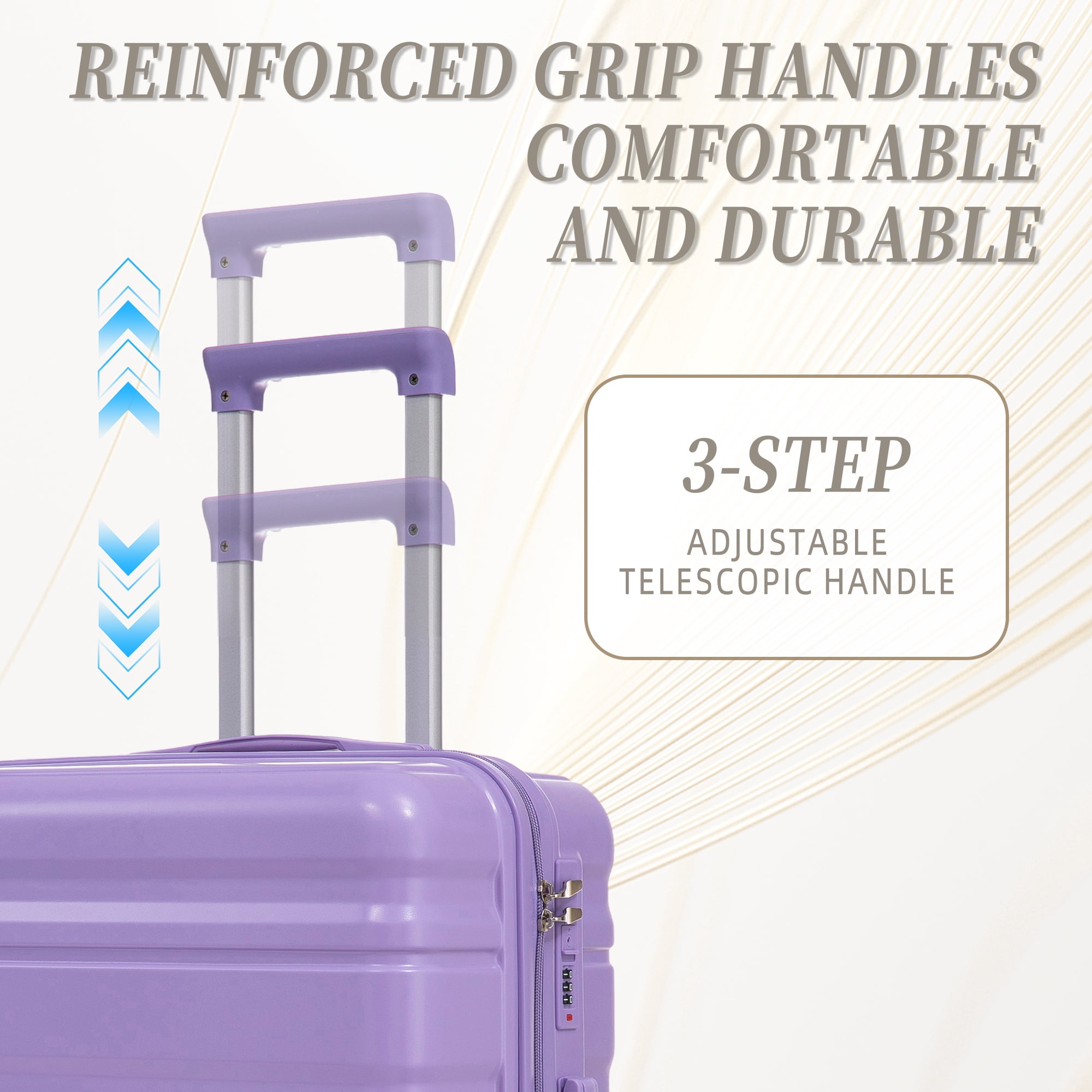 20"/24"/28" 3 pcs/set in ABS Spinner Wheel Luggage, Carry on Suitcase, Matching Color, Combination Lock (Blue+Purple)