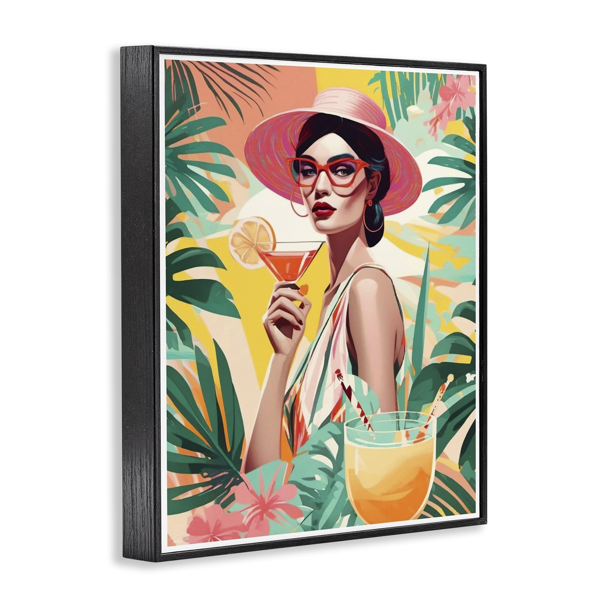 Stupell Industries Exotic Summer Cocktail Black Framed Giclee Art, design by Tabz Jones