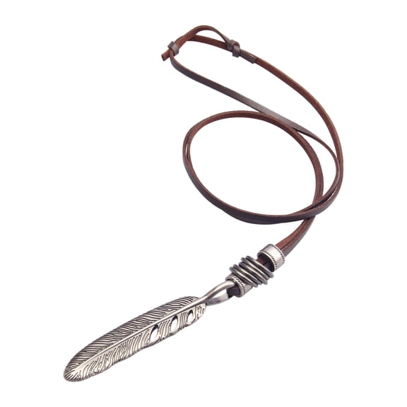 Men Necklace PU Leather Cord Ornament Accessory Feather Pendant Necklace Fashion