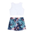 thumbnail image 5 of iiniim Kids 2 Pieces Sports Short Set Girls Sleeveless Knot Crop Top with Bottoms Ballet Yoga Bodysuit Blue Floral 4, 5 of 7