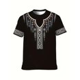 thumbnail image 2 of Retro African Dashiki T Shirts for Man Crew Neck Short Sleeve Graphic Tees Summer Vacation Top Loose Black XL, 2 of 3