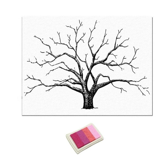 jifeng Large Wedding Thumbprint Tree Guest Book 12x16 Inch Canvas Painting Pink