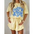 thumbnail image 3 of Women'S Ruffle Hem Drawstring Elastic Waist Gingham Casual Shorts with Pockets Yellow M, 3 of 6