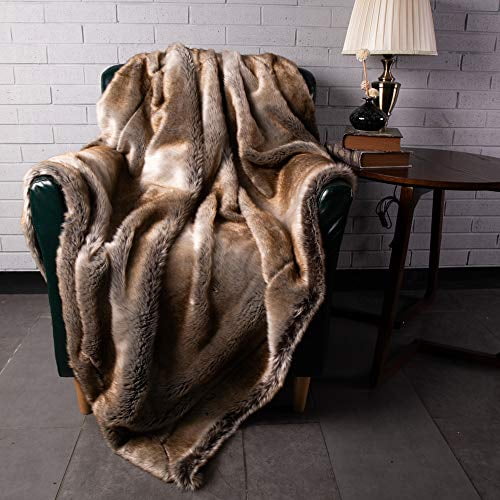 BATTILO HOME Luxury Faux Fur Warm Elegant Cozy Throw Decorative Blanket Bed Sofa Blanket (Brown, 50"x60")