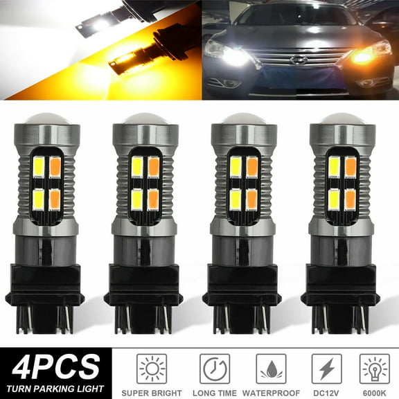 4PCS 3157 3156 LED Turn Signal DRL Light Bulbs Switchback 4157na 3457a White Amber