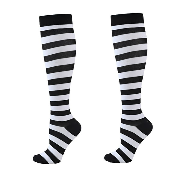 TELOLY Kids Soccer Socks Knee High Socks for Boys Girls Baseball Socks Breathable Kids Youth Boys Long Tube Socks Black White Stripes 6-9 Years