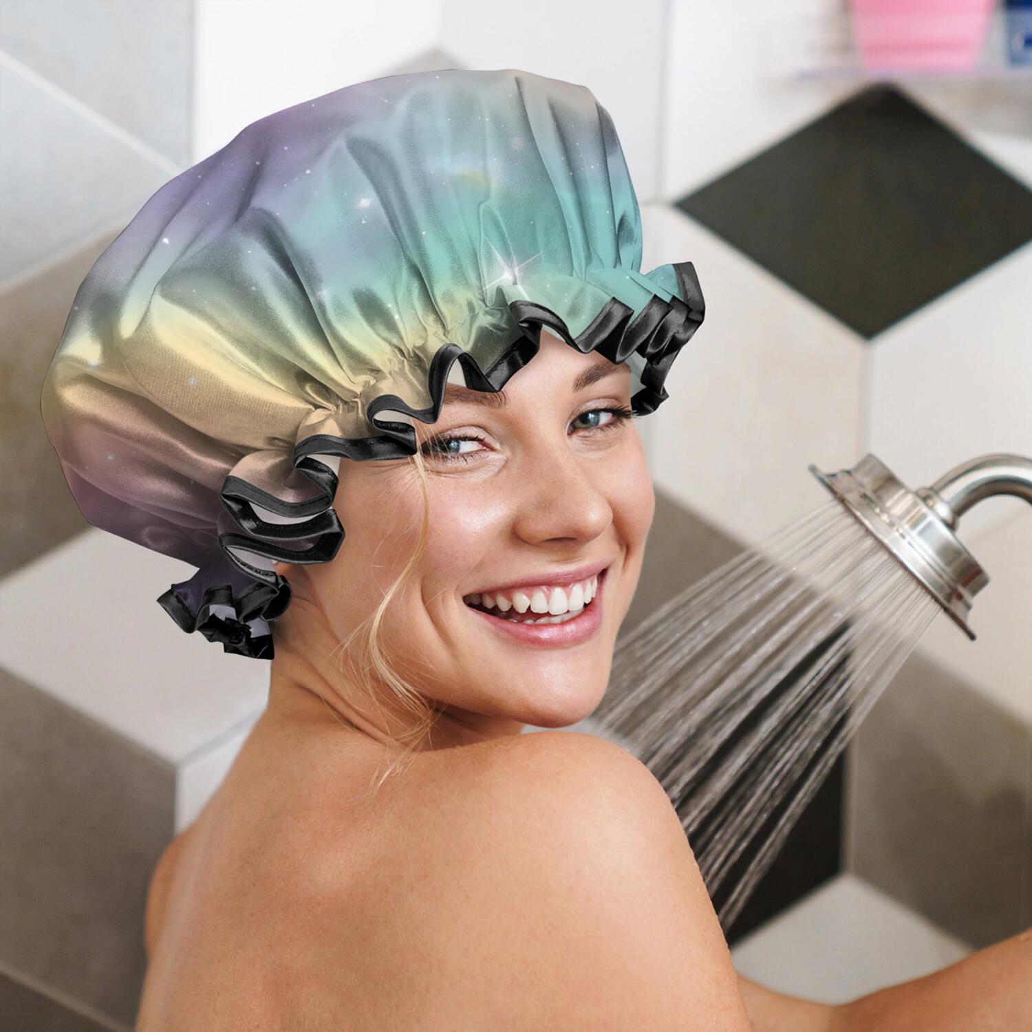 Shower Caps,Colorful Tie Dye Nebula Pattern Waterproof Shower Cap for Women 4 Pieces,Double Reusable Hair Cover for Shower PEVA Elastic Stretch Hem