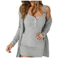 thumbnail image 2 of KANG Sleeveless Dress And Cardigan Two Piece Soft Ribbed Knit Tunic Tank Maxi Long Dress With Open Front Coat Casual Outfit, 2 of 9